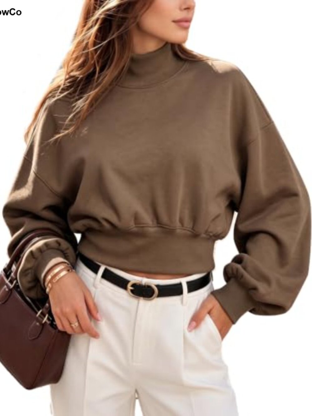 Mock Neck Cropped Oversized Sweatshirt Modal Fleece Pullover